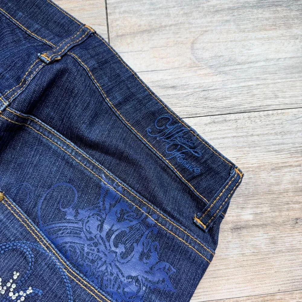 Y2K Urban Streetwear Mecca Femme Denim Bermuda Shorts Bling Pockets Size 7/8